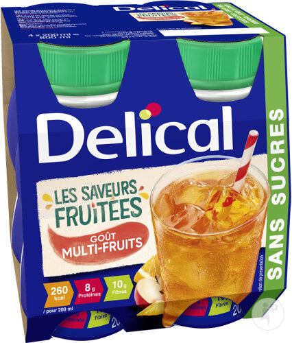 Delical Les Saveurs Fruitées Goût Multi-Fruits Sans Sucres Boisson 4x200ml