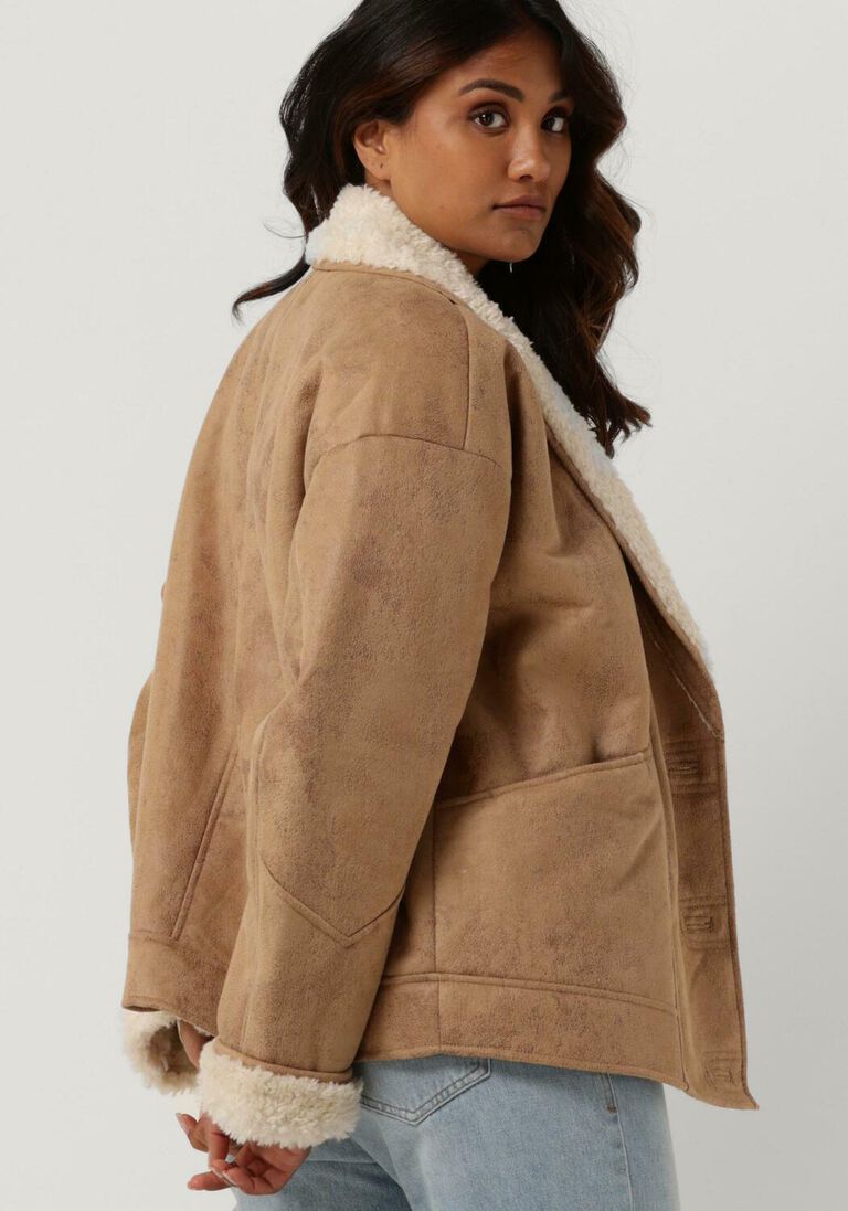 SCOTCH & SODA camel scotch & soda leren jas faux shearling jacket with shawl collar