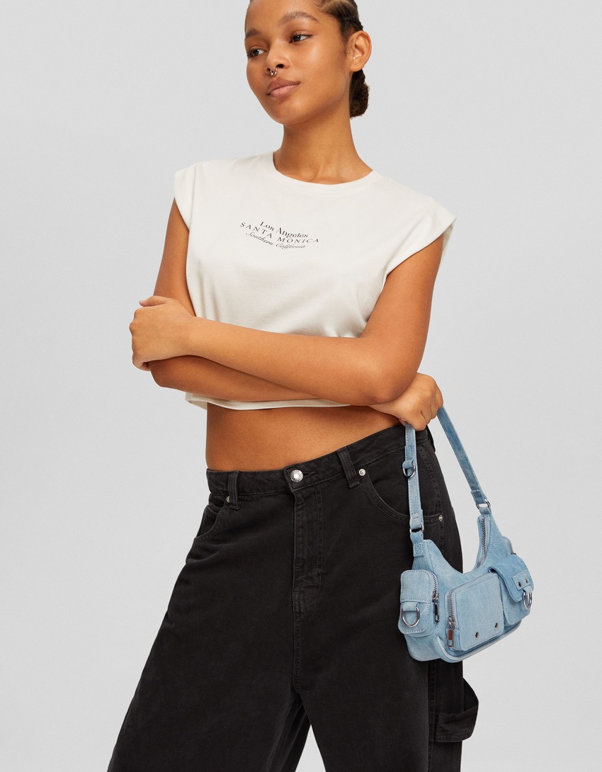 Bolsa de ombro jeans com vários bolsos