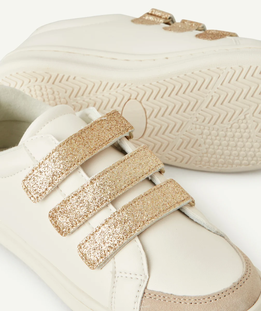 BASKETS BASSES FILLE À SCRATCH EN FIBRES RECYCLÉES BLANCHES PAILLETÉES