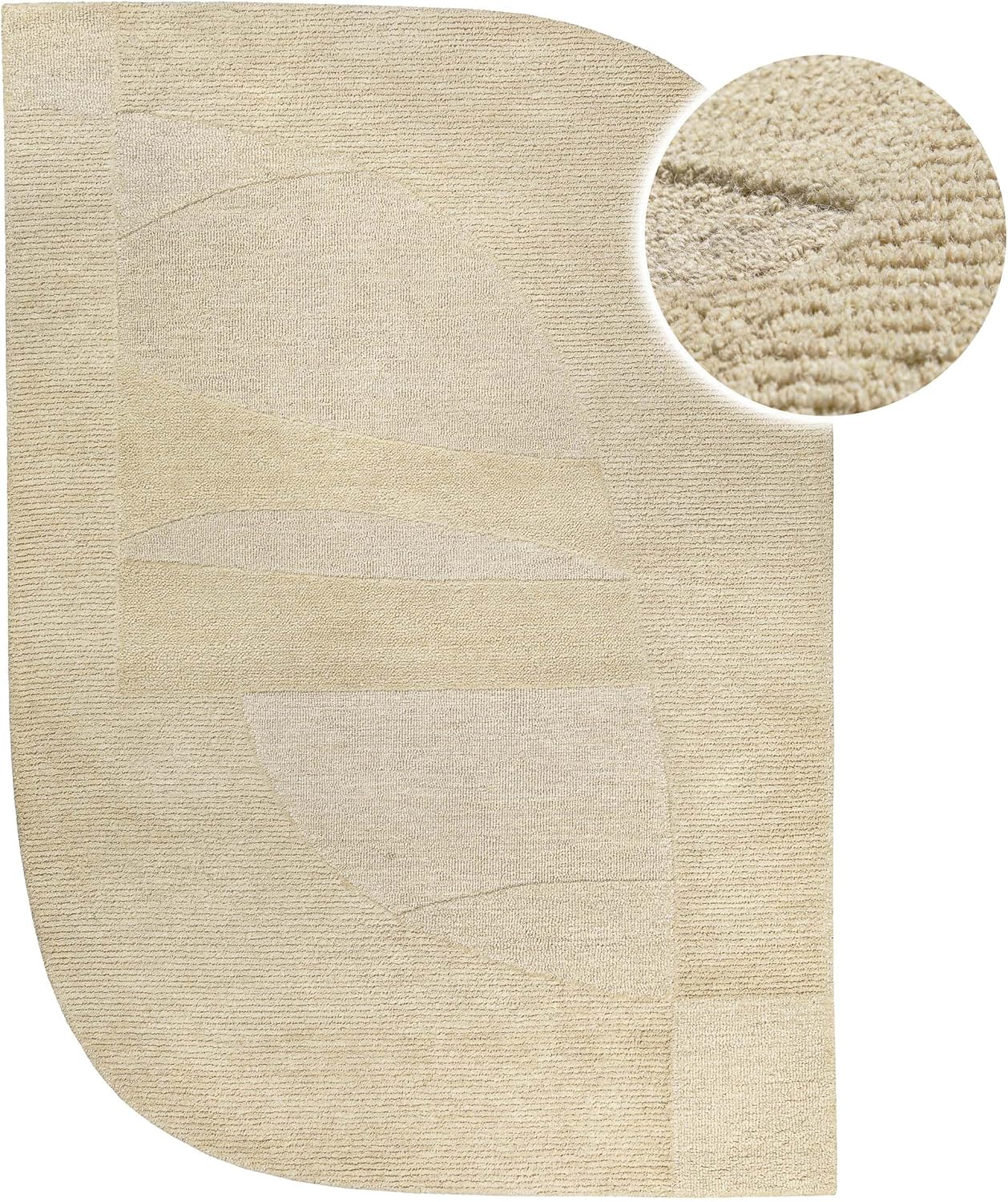 Wecon Home Kurzflorteppich Dodo – Handgetufteter Teppich aus Schurwolle – Asymmetrisch geformt – Oeko-TEX® Standard 100 & GoodWeave Zertifiziert – Natürlich, modern & markant (110 x 170 cm, beige)