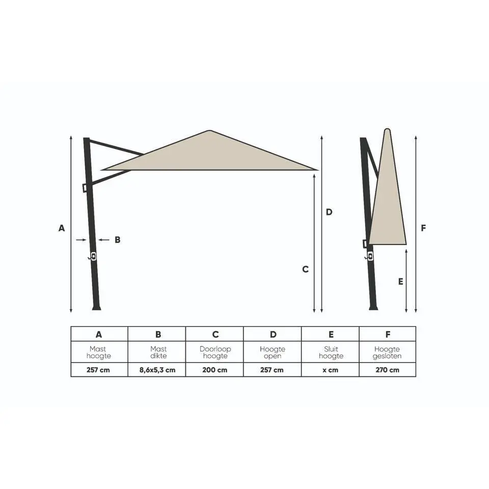 Platinum Challenger Zweefparasol T1 Premium 4x3 m. - Champagne - Teak