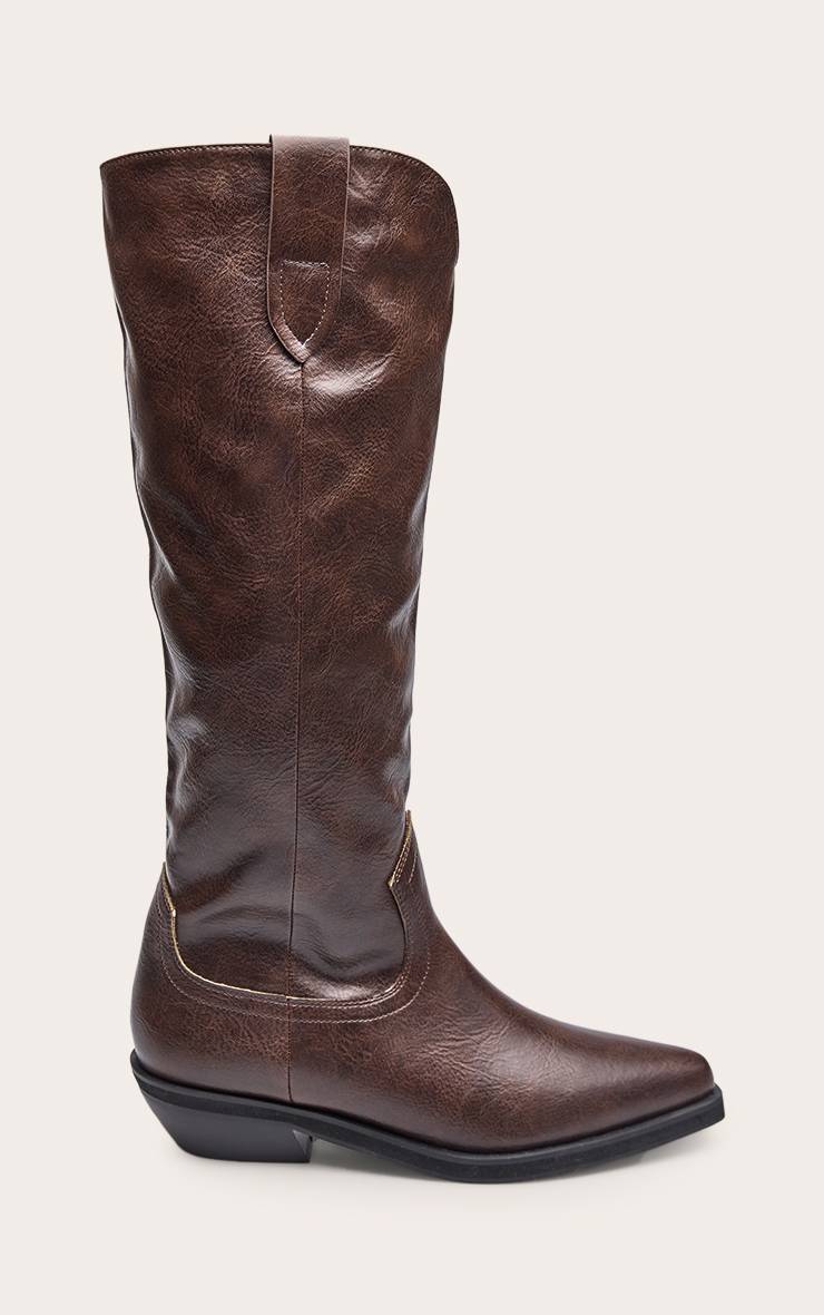 Chocolat Bottes Hautes Western Plissées À Talon Plat