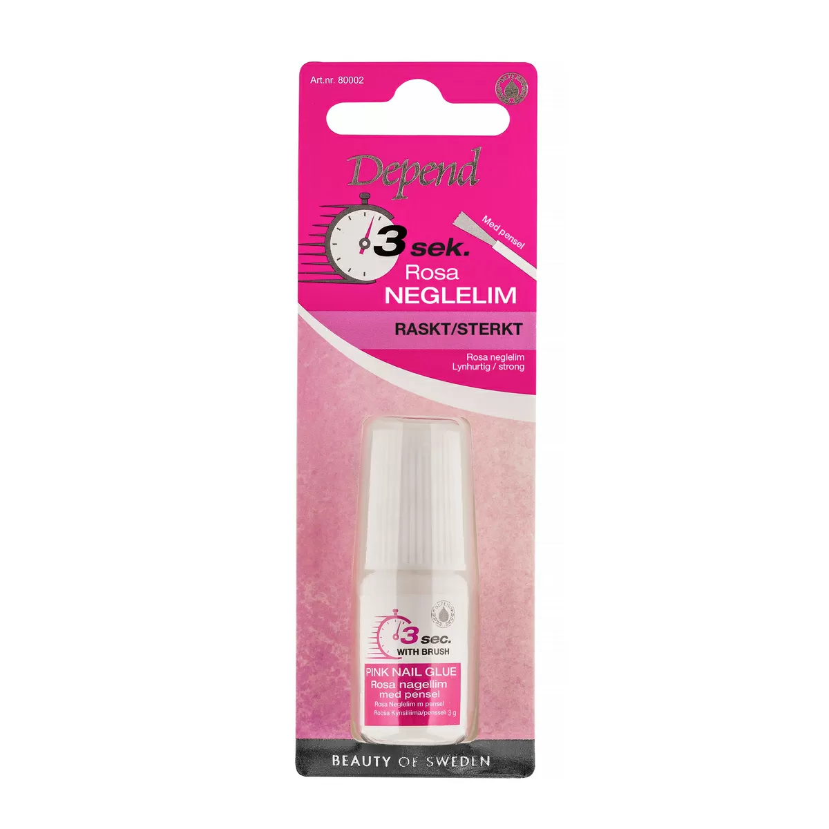 Depend 3 Sek. Neglelim med pensel Rosa