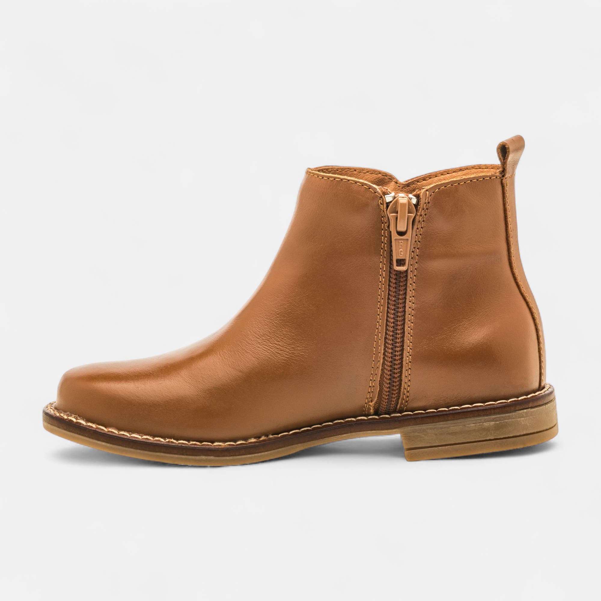 Bottines Fille en cuir cognac