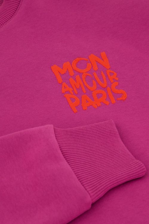Paarse sweater met oranje 
