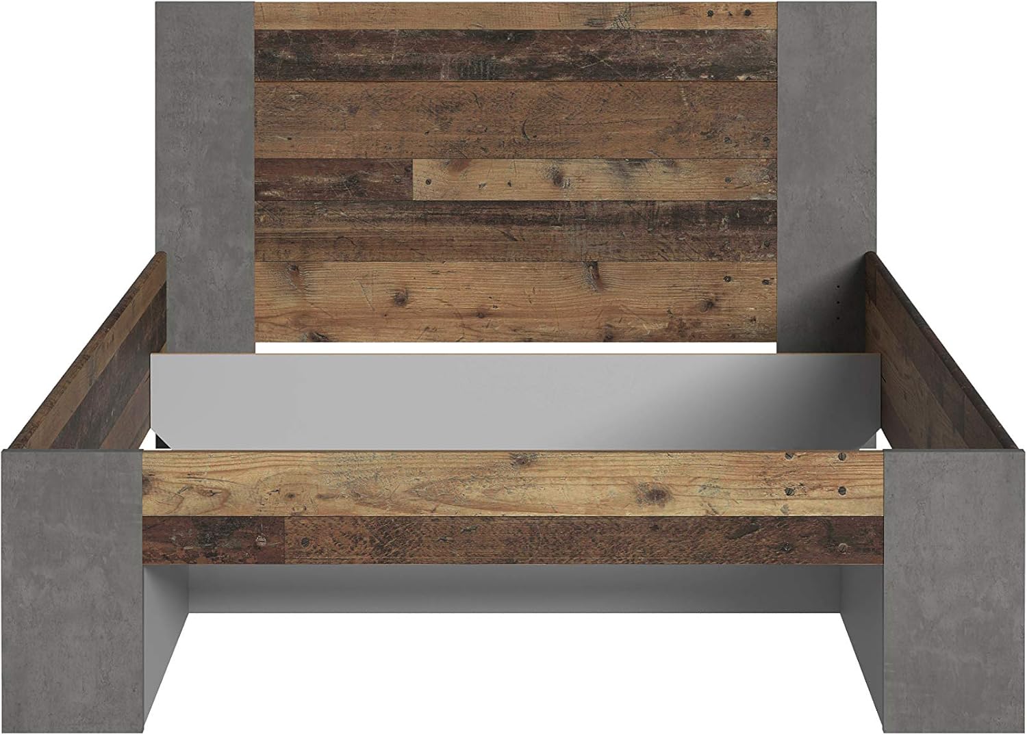 FORTE Clif Jugendzimmer Bett, Liegefläche 140 x 200 cm, Holzwerkstoff, Old Wood Vintage Dekor und Beton dunkelgrau, 145,1 x 90,5 x 204,9 cm