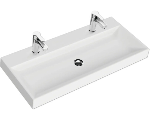 Pelipal Milano badkamermeubelset, BxHxD 100 x 200 x 45 cm, fronten in grafietstructuur (horizontaal patroon), met dubbele wastafel in wit gegoten mineraal, SET-138-044