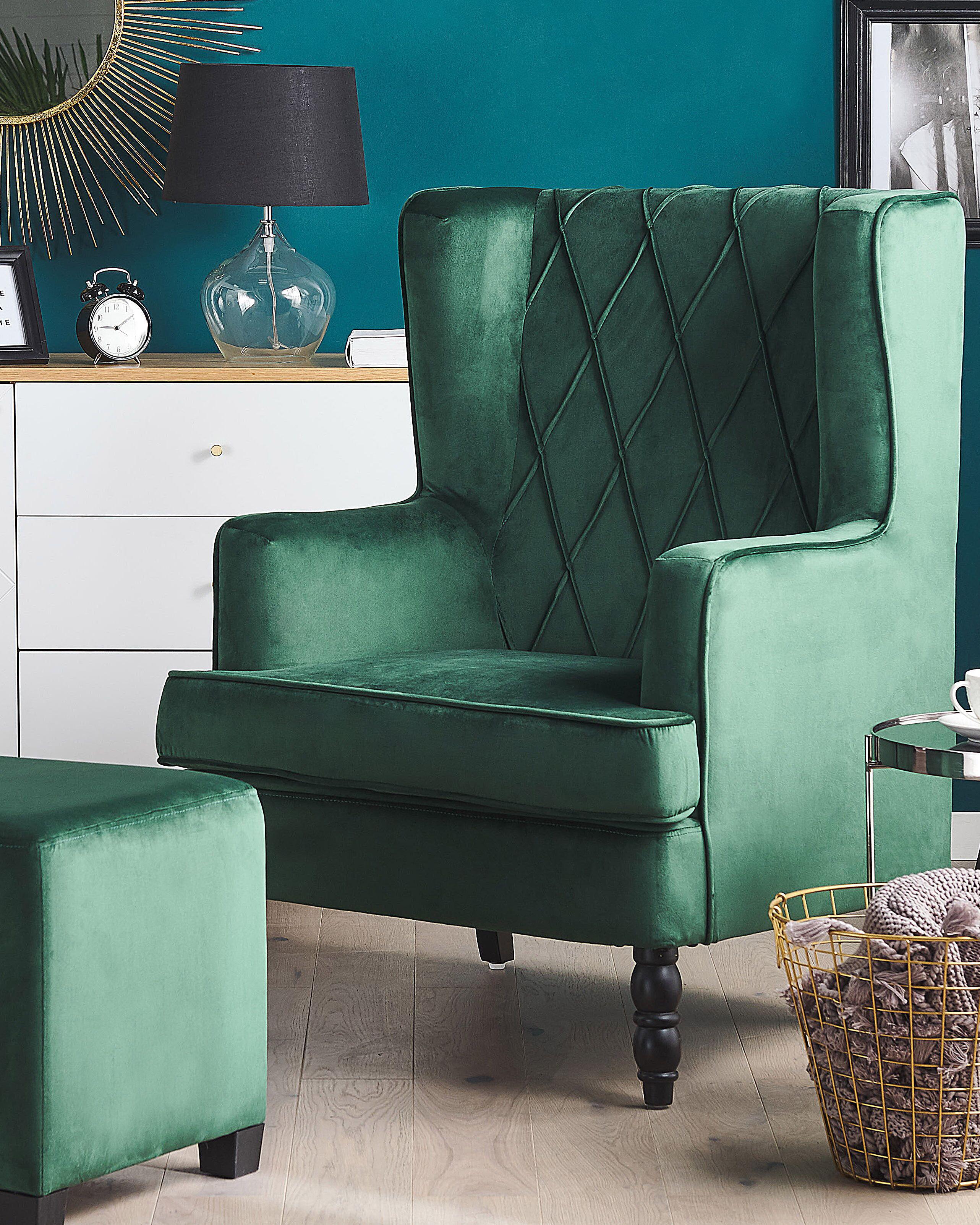 Fauteuil SANDSET met voetenbank Fluweel Donkergroen