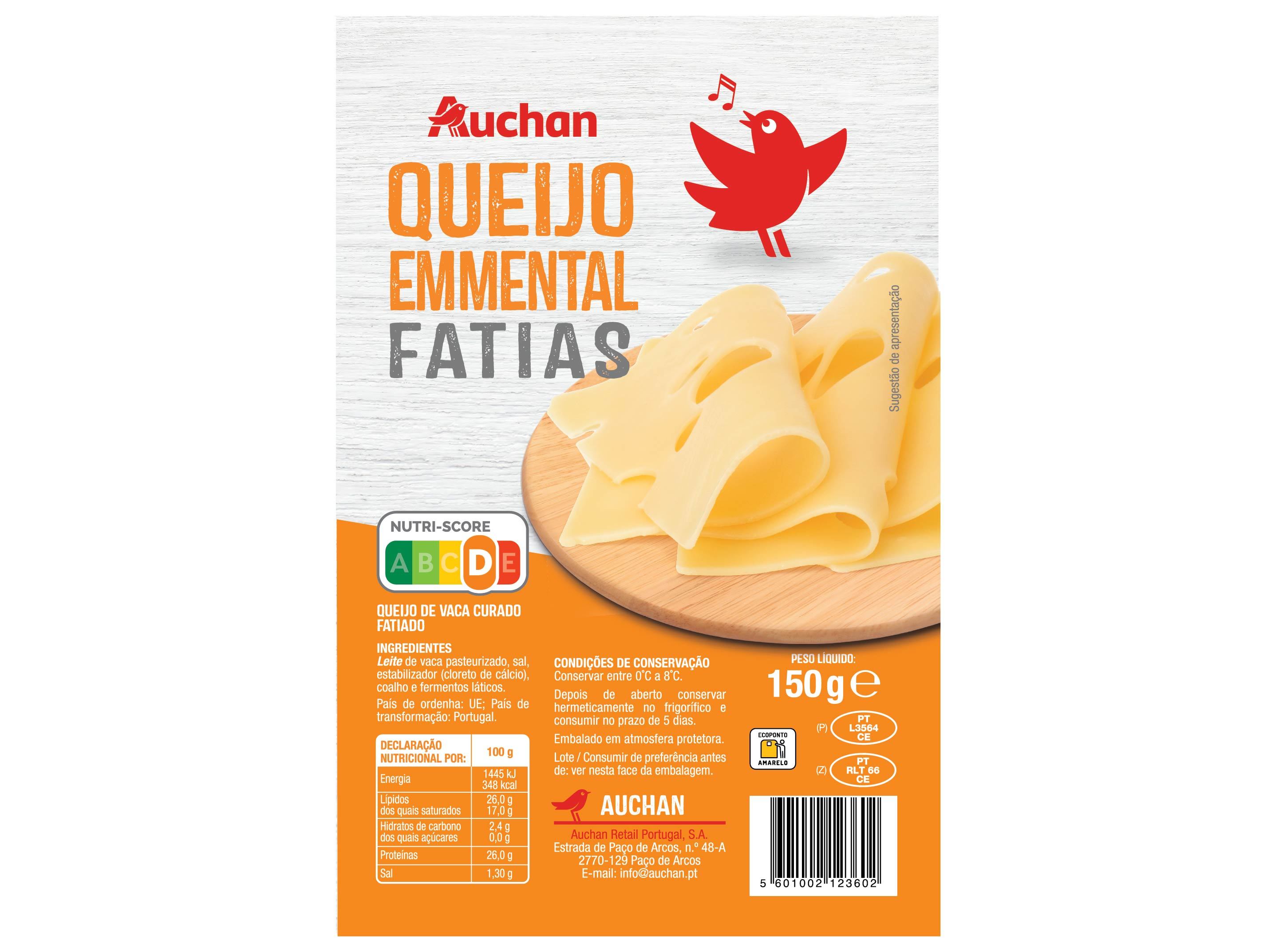 QUEIJO EMMENTAL AUCHAN FATIAS 150GR