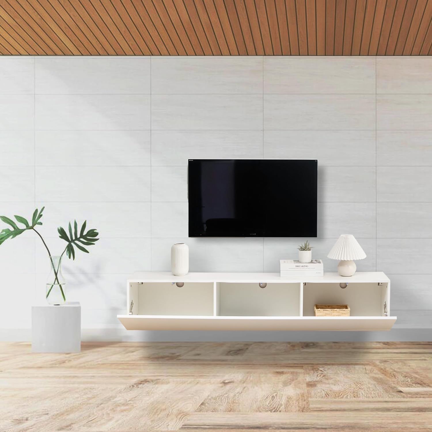 TV Schrank, Lowboard Fernsehschrank TV Schrank Hängend 160x30,5x34cm, Weiß