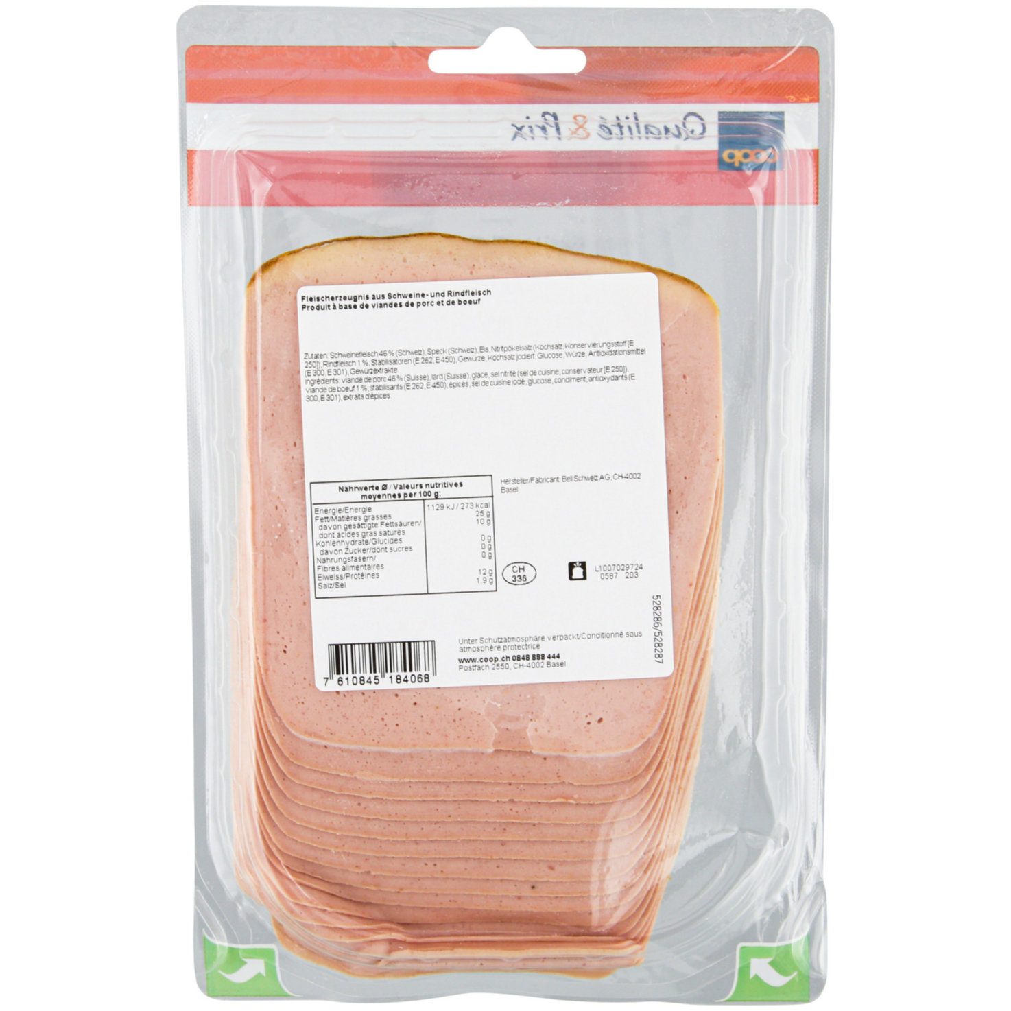 Fleischkäse geschnitten