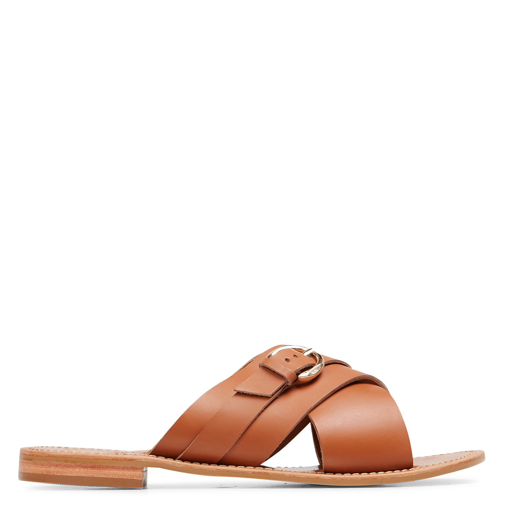 MISHMI - Sandales plates en cuir| Marron