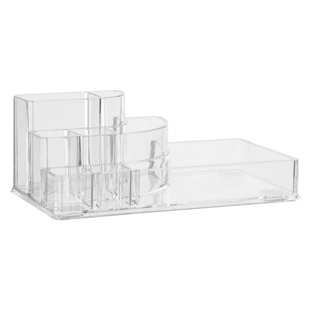 Organisateur de maquillage 9 compartiments plastique transparent 17.3x6.6x9.4cm