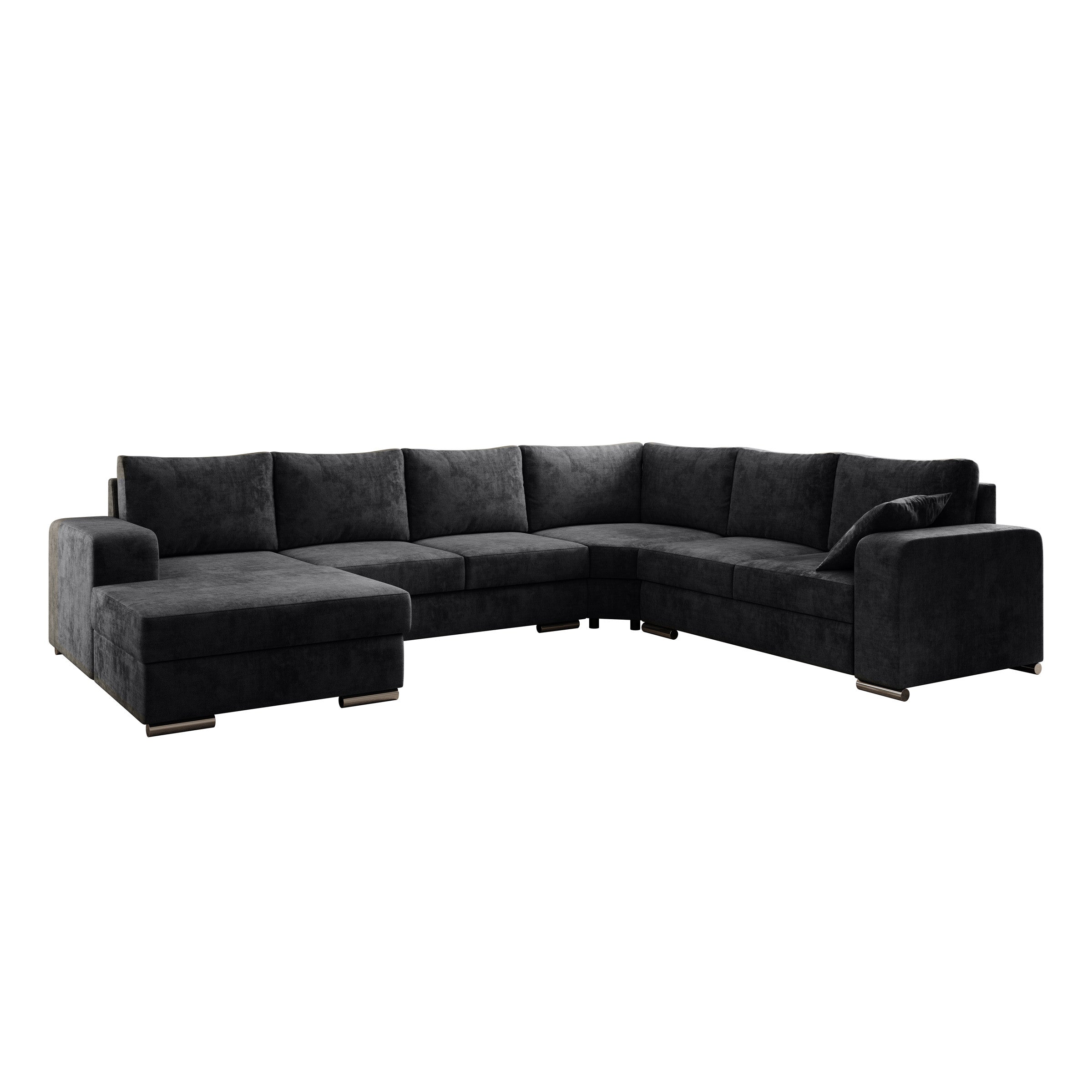 Adel - Hoekbank 5-zits met chaise longue - Velvet zwart - Links