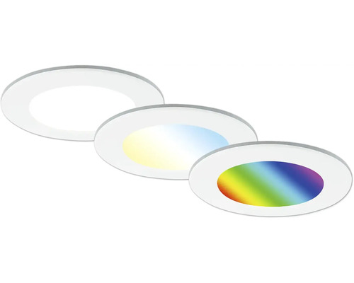 LED inbouwspots set IP65 dimbaar 4,8W 450 lm 3000-6500 K CCT RGB wit Ø 9,2/6,8 cm 230V 3 stuks met afstandsbediening, geheugenfunctie, nachtlampfunctie, timerfunctie