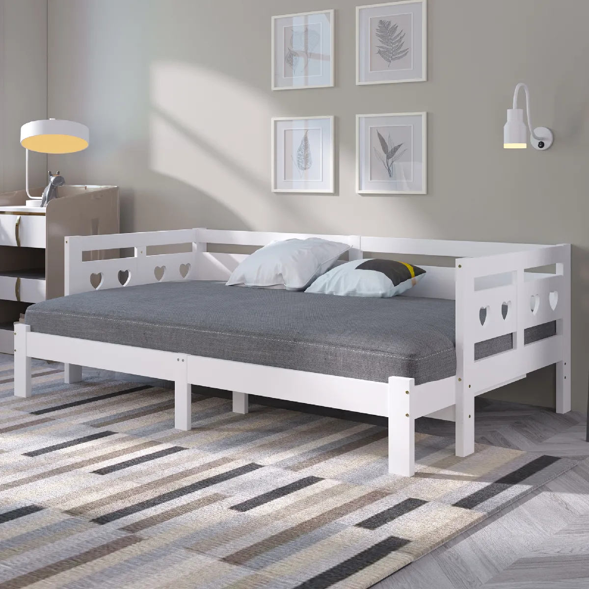 KOMHTOM Lit gigogne en pin massif - Blanc 90x200 cm