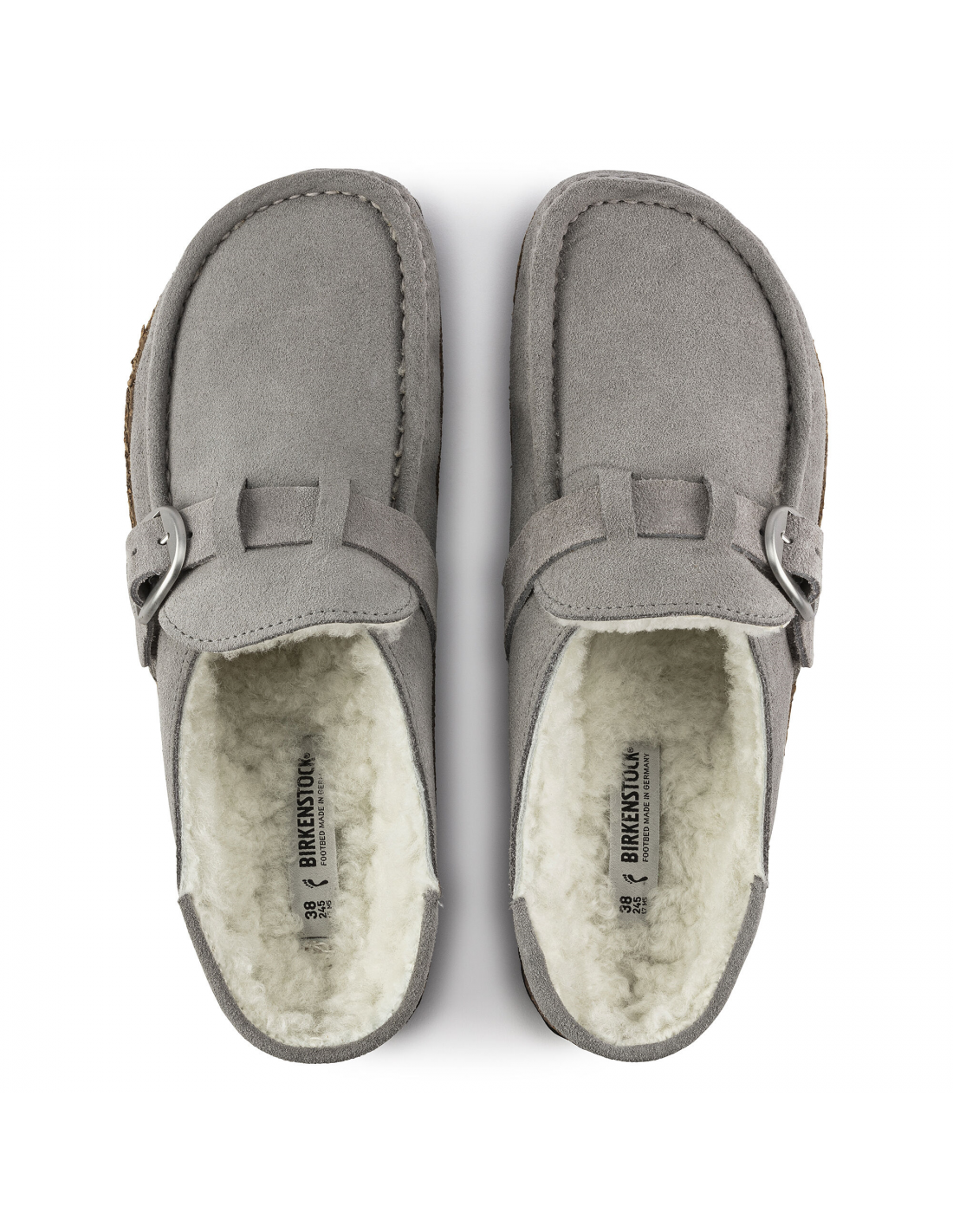 birkenstock sabots fourrés femme buckley suede shearling daim gris