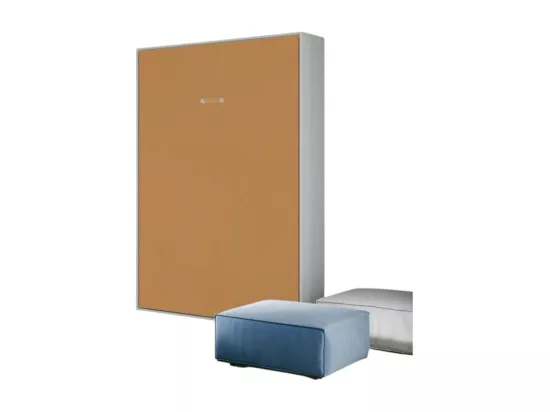Lit escamotable vertical frêne blanc et porte orange kanto 140x190