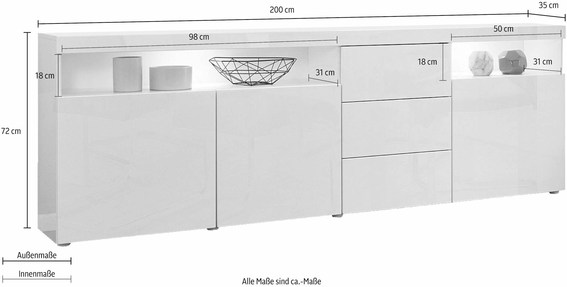borchardt Möbel Sideboard »Kapstadt« Breite 200 cm mit 3 Schubkästen