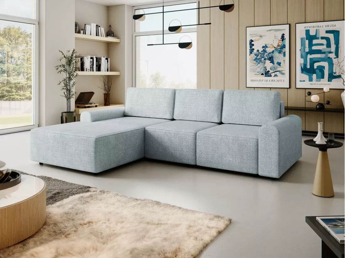 Canapé d'angle Stonecrest 105, Gris, Fonction de couchage, Boîte de literie, 258x168x85cm