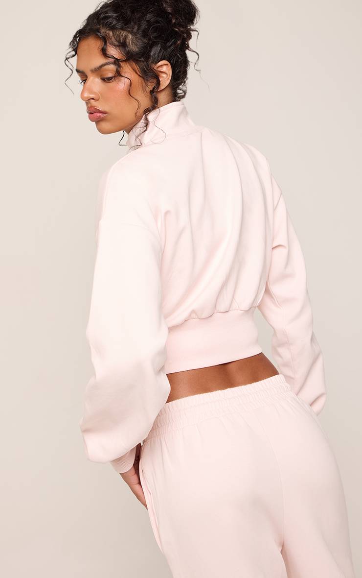 Rose Veste Courte Zippée Plt À Col Cheminée