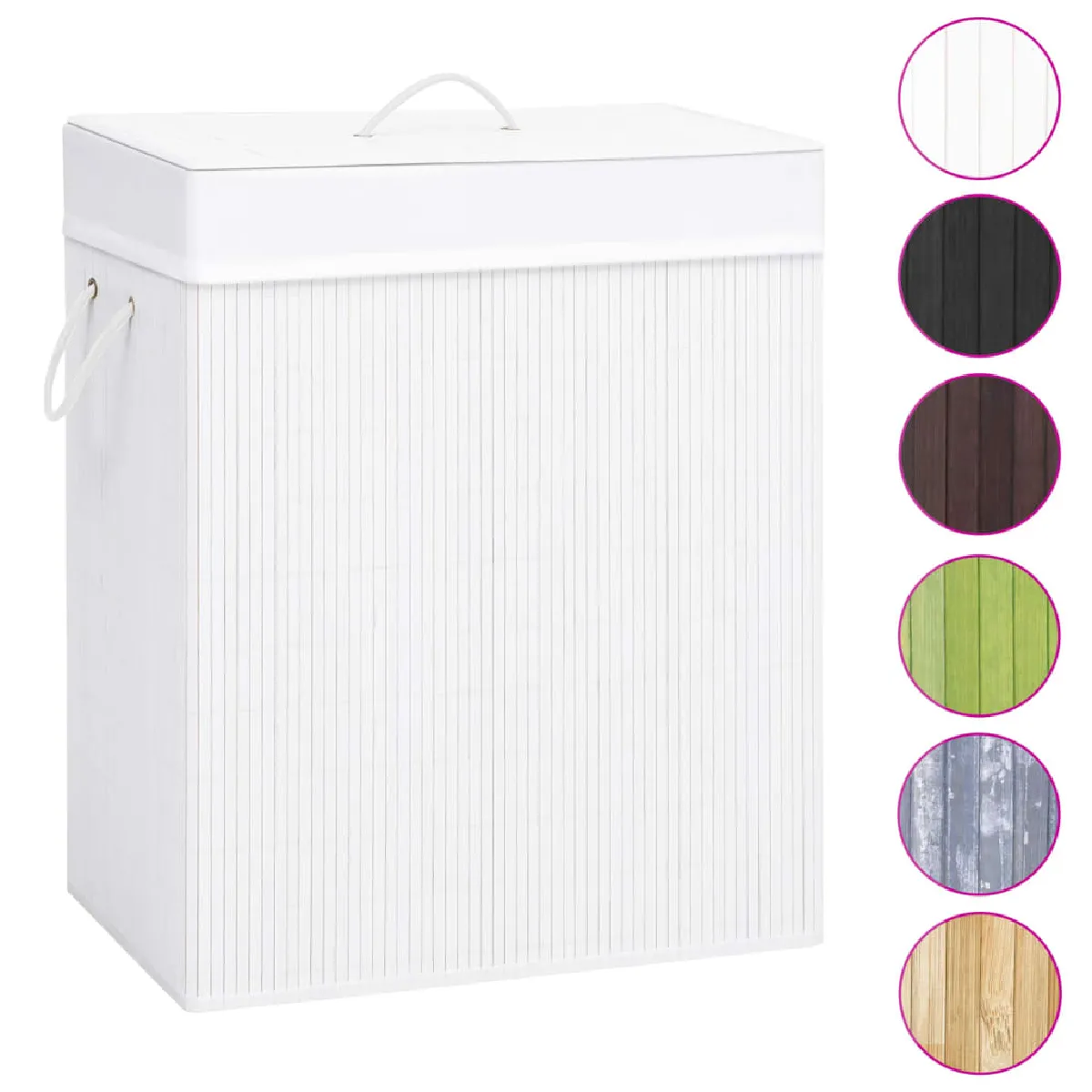 vidaXL Panier à linge en bambou - Blanc 83L