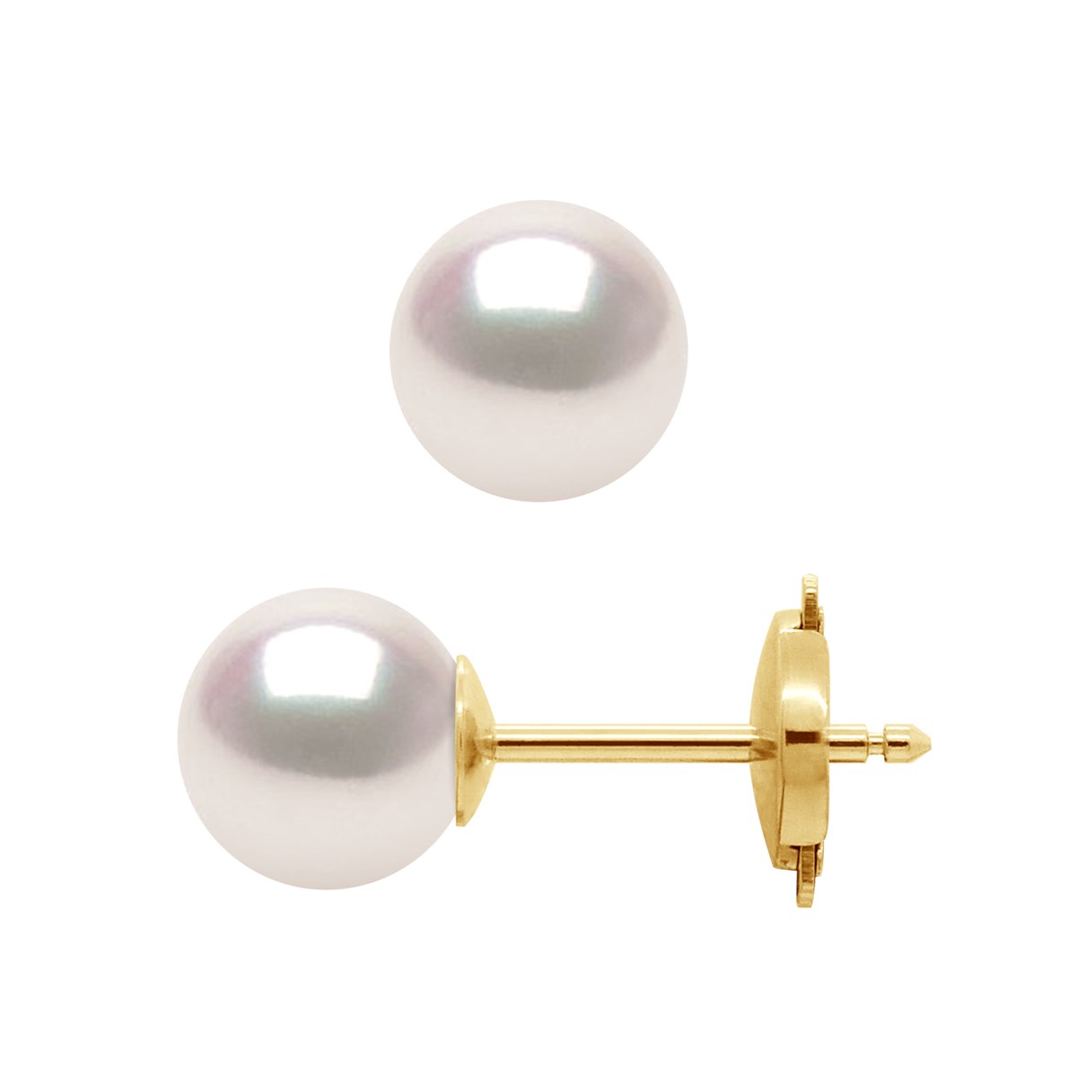 Boucles d'Oreilles Perles AKOYA Rondes 7-8 mm Or Blanc 18 Carats