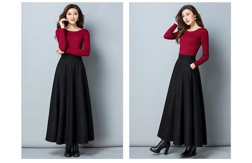 Lewwe - Hoge taille effen maxi A-lijn rok