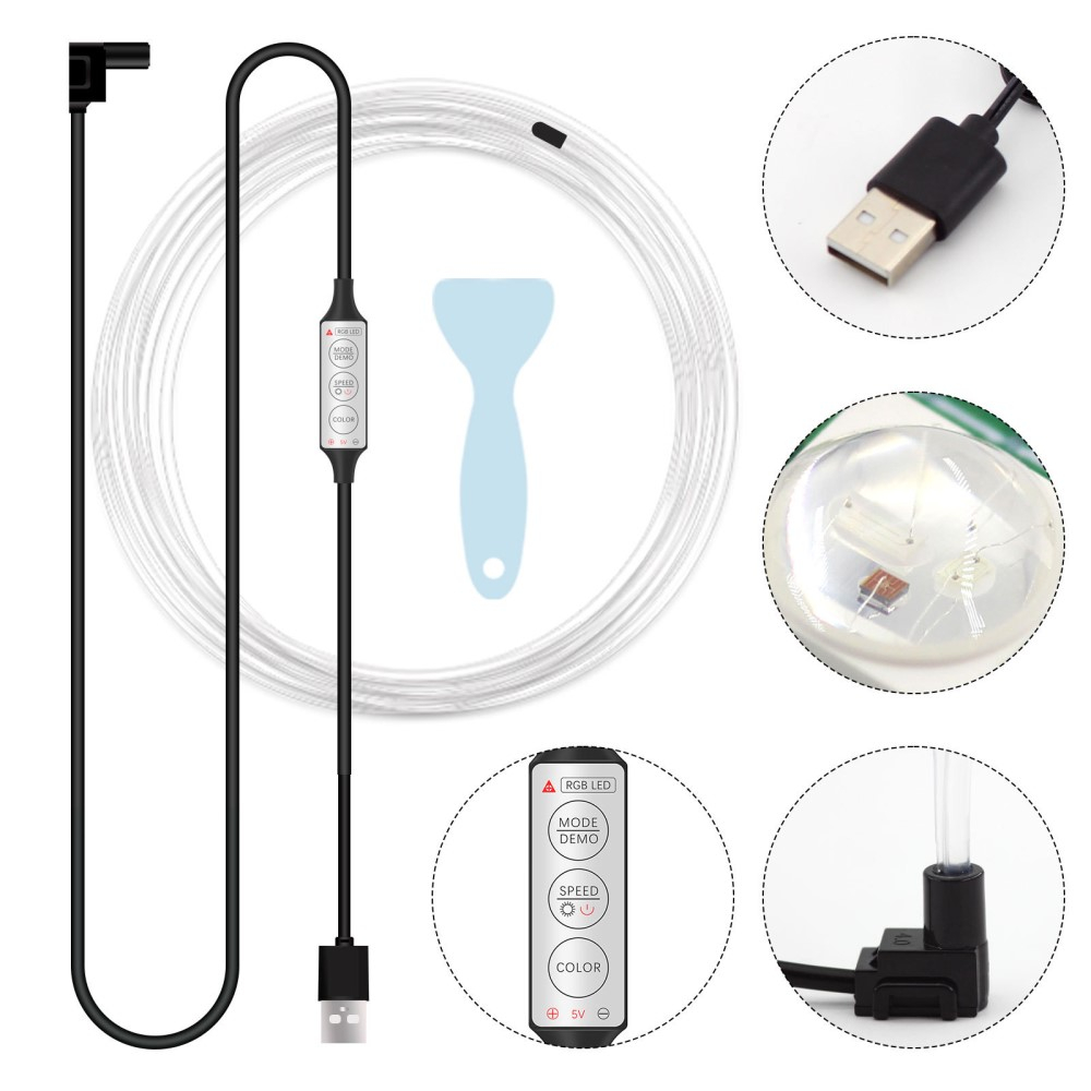 (5m) LED Auto Licht Streifen USB Innenraumbeleuchtung RGB Beleuchtung   Fernbedienung
