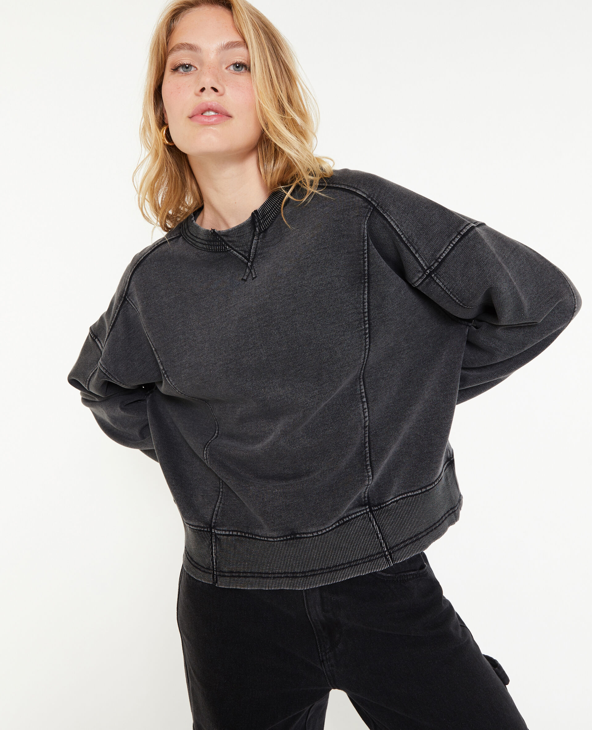 Sweat loose avec jeux de coutures - Gris foncé