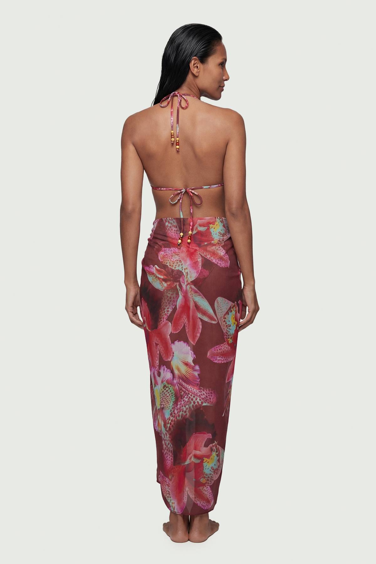 KarenMillen Paréo de Plage en Georgette de Viscose à Imprimé Floral Photographique