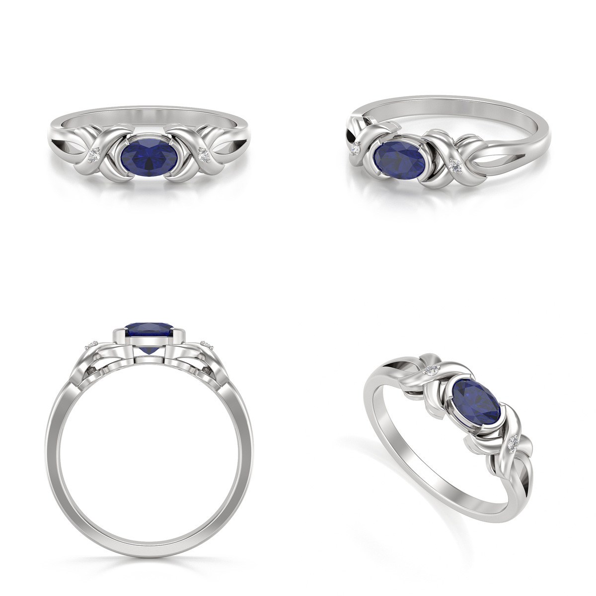Bague Luxueuse en Saphir avec Diamants Montée sur Argent 925 | Aden Bijoux