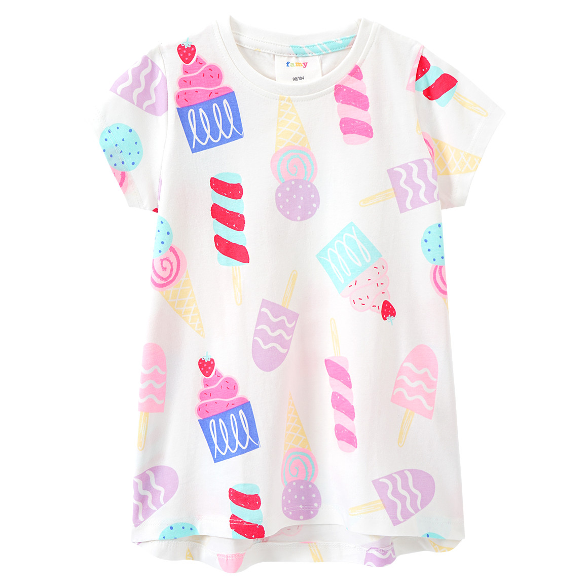 Famy 3 Mädchen T-Shirts mit bunten Motiven rosa / helltürkis / weiss