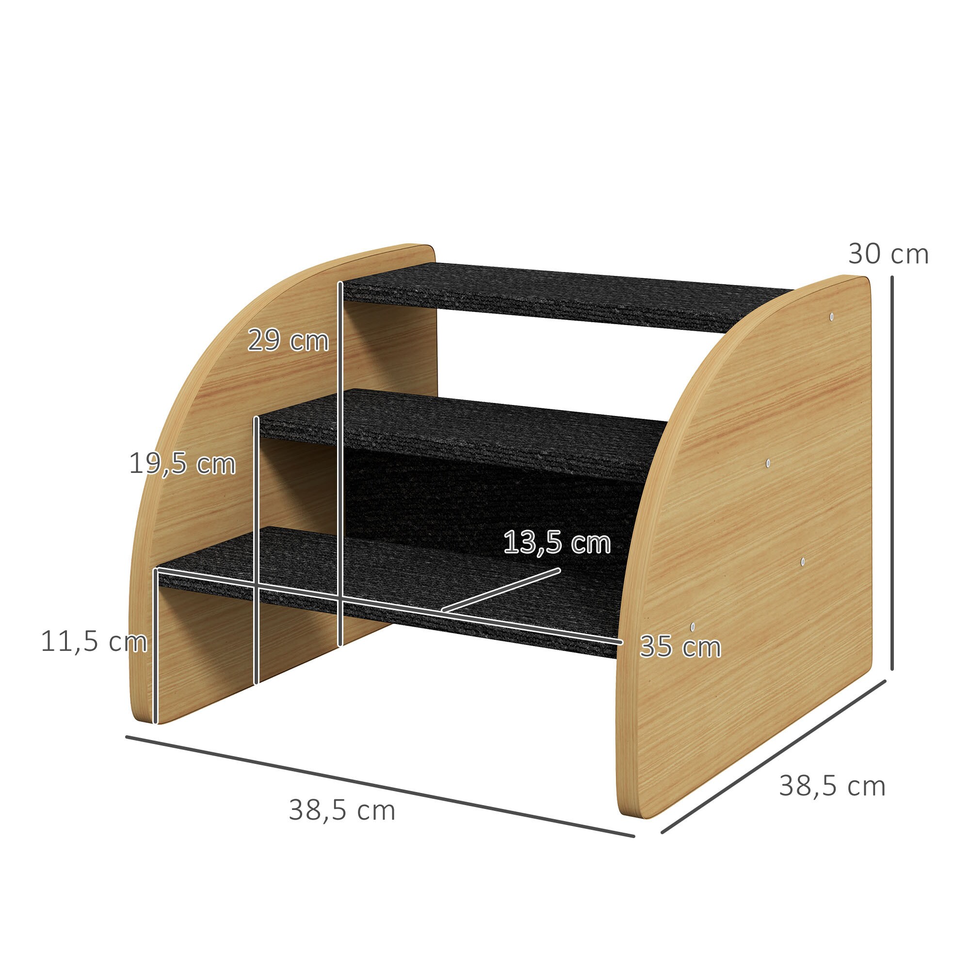 PawHut Hundetreppe mit 8-9,5 cm Treppenstufenerhöhungen natur, schwarz 38,5L x 38,5B x 30H cm
