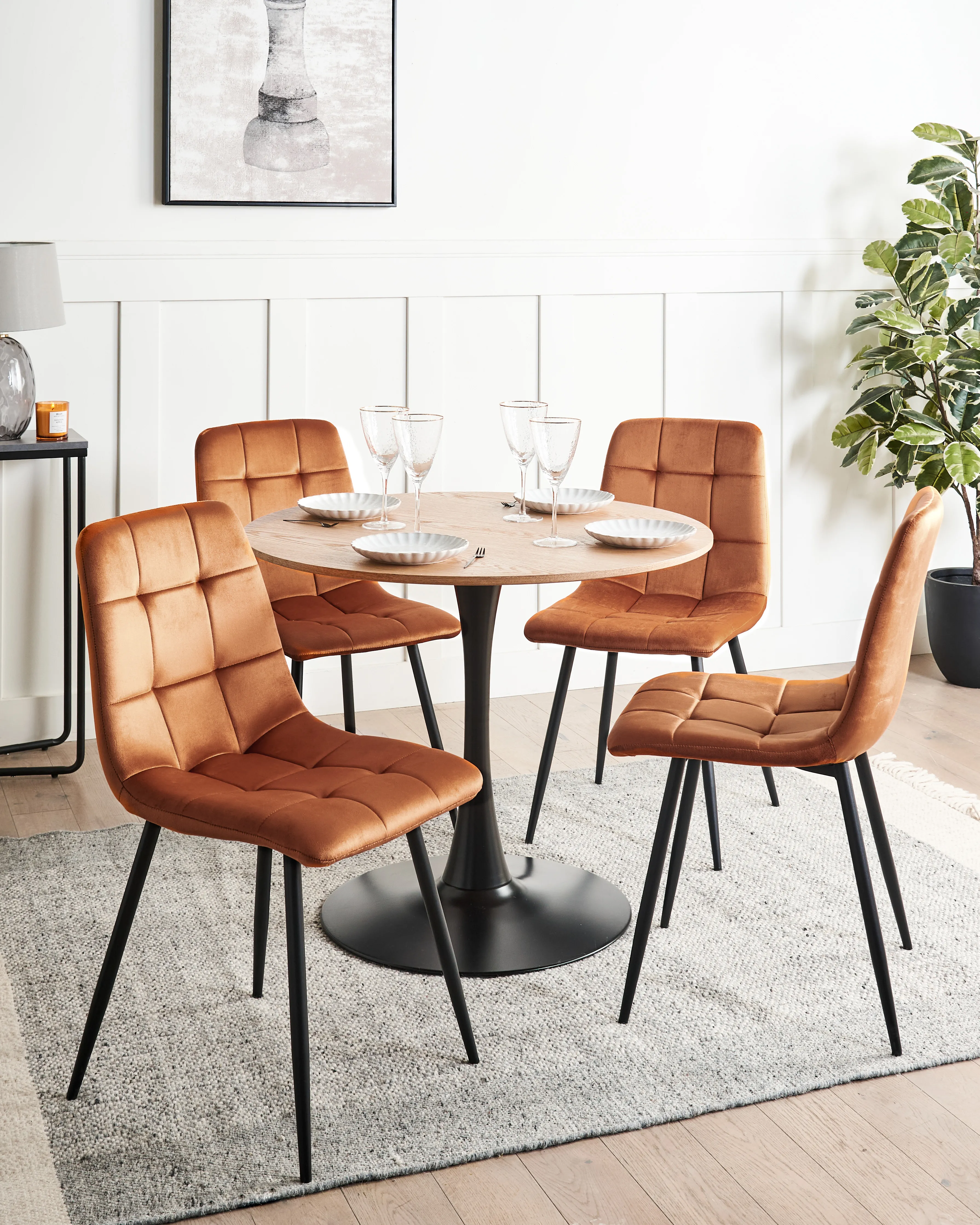 Set van 4 eetkamerstoelen POWELL Fluweel Oranje