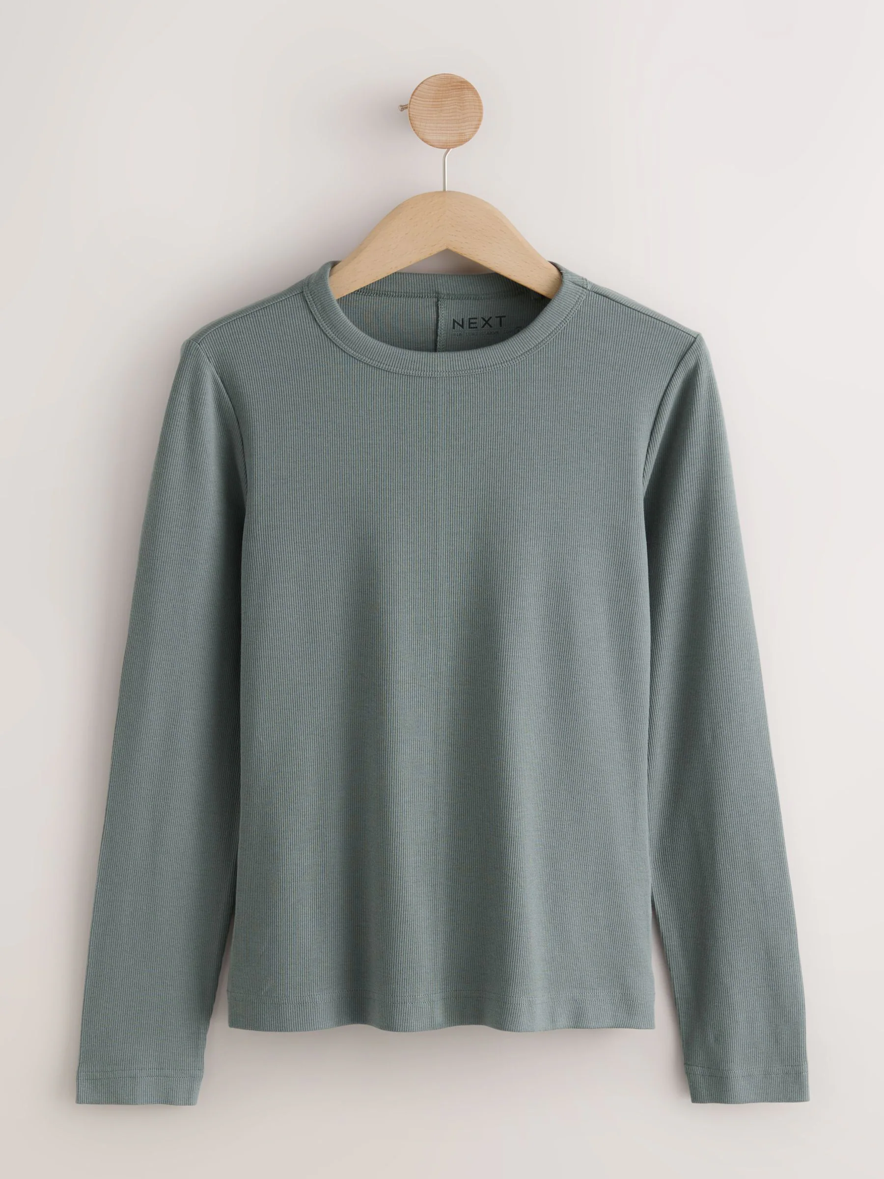 Purple/Teal/Pink - Long Sleeve Ribbed Crew Neck T-Shirts 3 Pack
