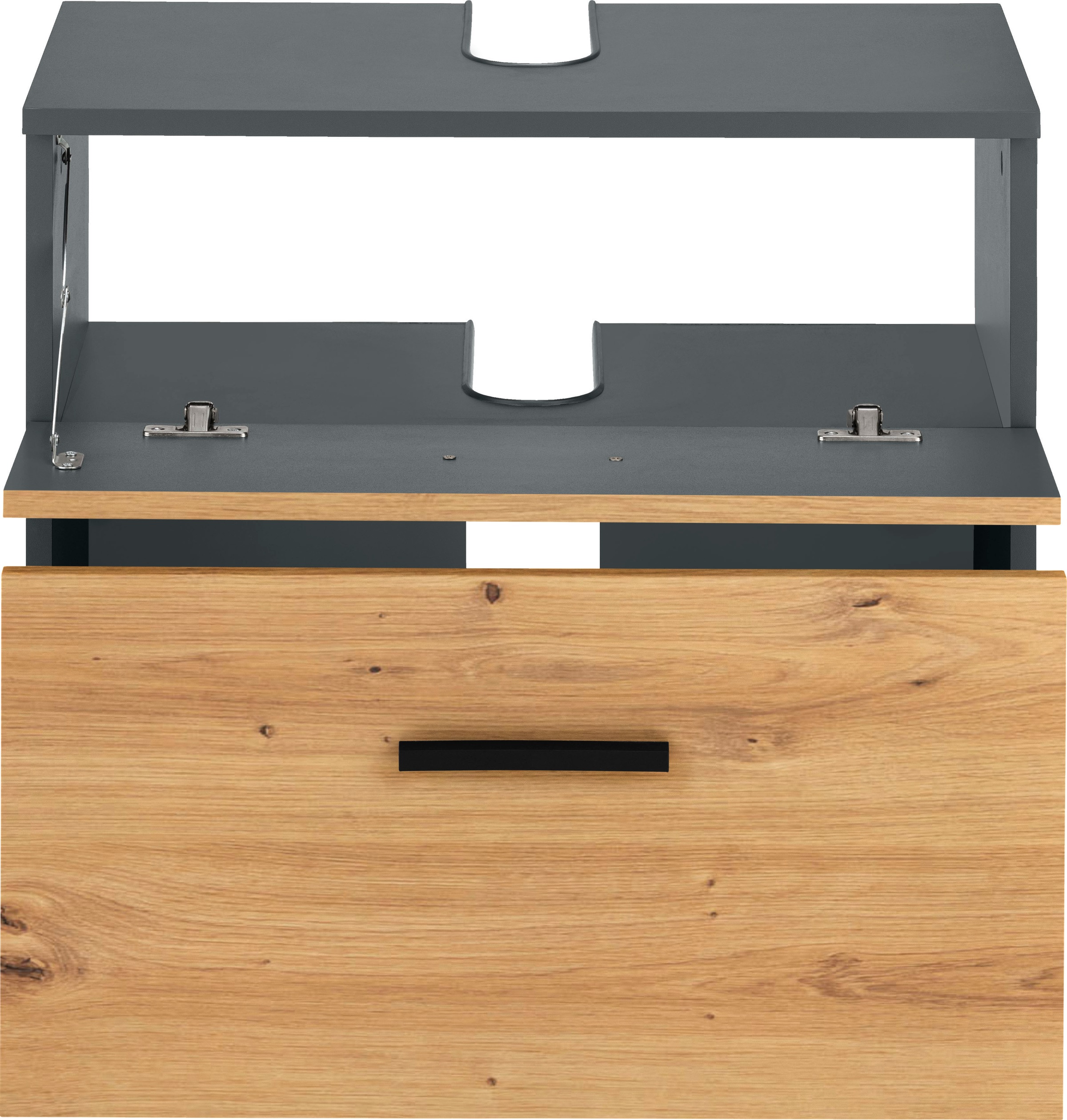 INOSIGN Waschbeckenunterschrank »Skara« mit Klappe und Schubkasten, schwarze Griffe, Breite 60 cm, Höhe 55 cm