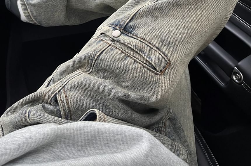 emeisa - Mid Rise Washed Loose Fit Cargo Jeans
