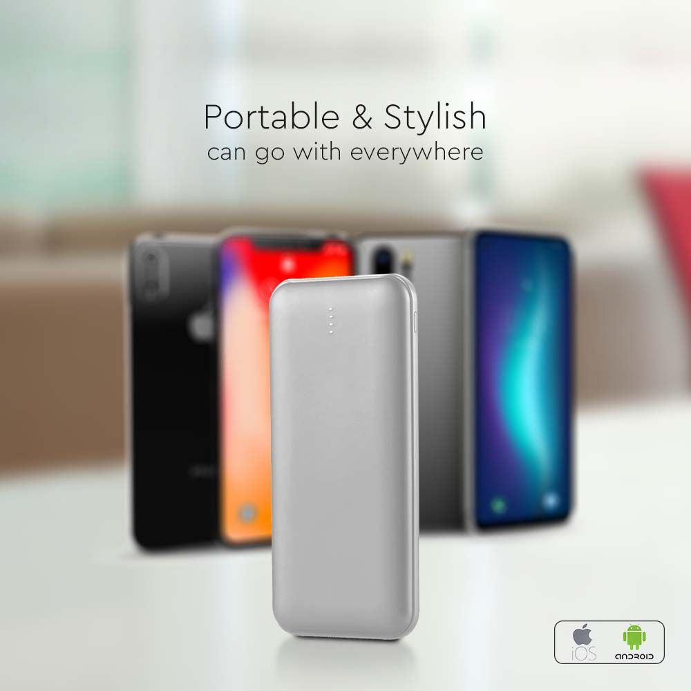 Powerbanks met LED-display - Zilveren behuizing - 10000 mAh
