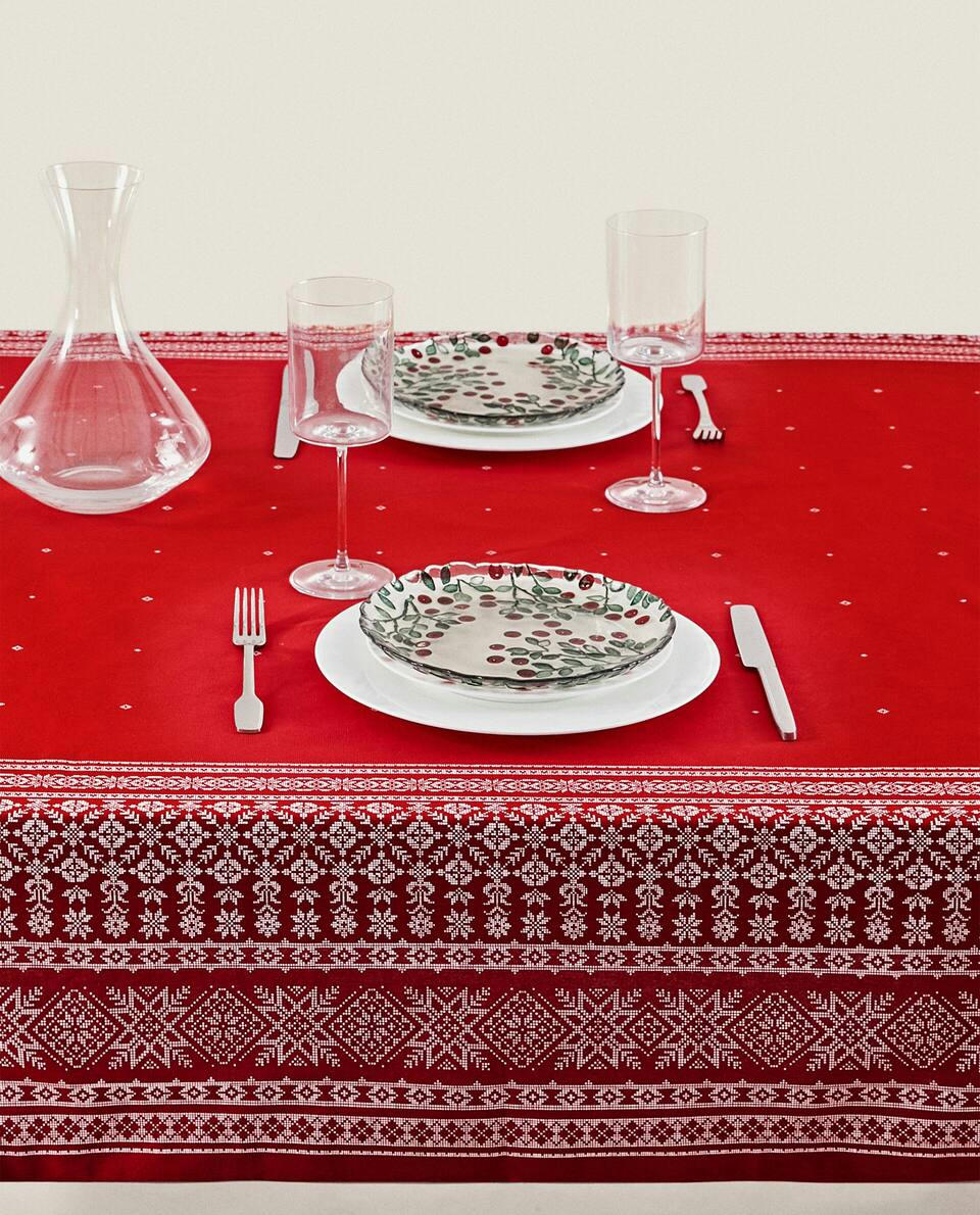 TOALHA DE MESA DE NATAL EM ALGODÃO COM BORDA