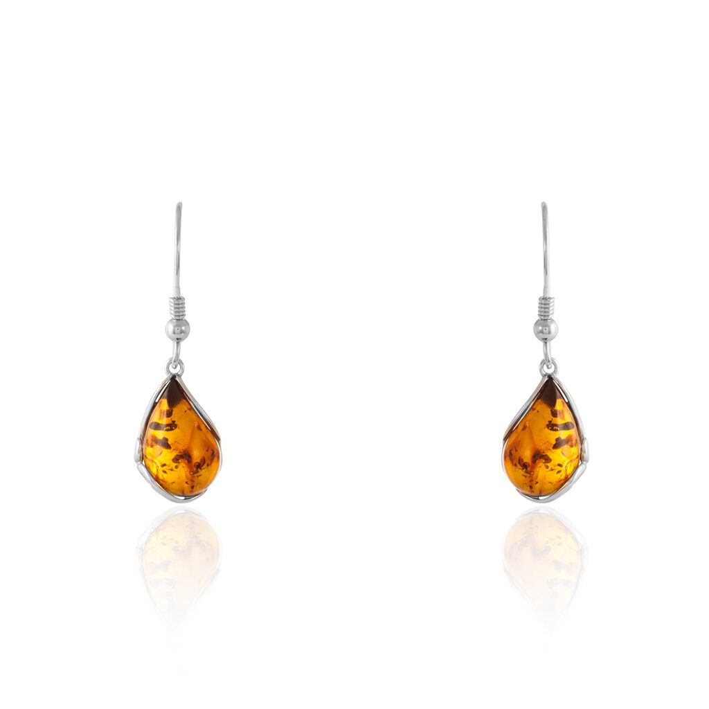 Boucles D'oreilles Pendantes Argent Blanc Lucina Ambre
