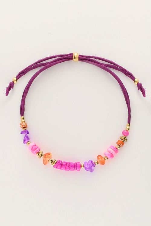 Art paarse koord armband met roze kralen