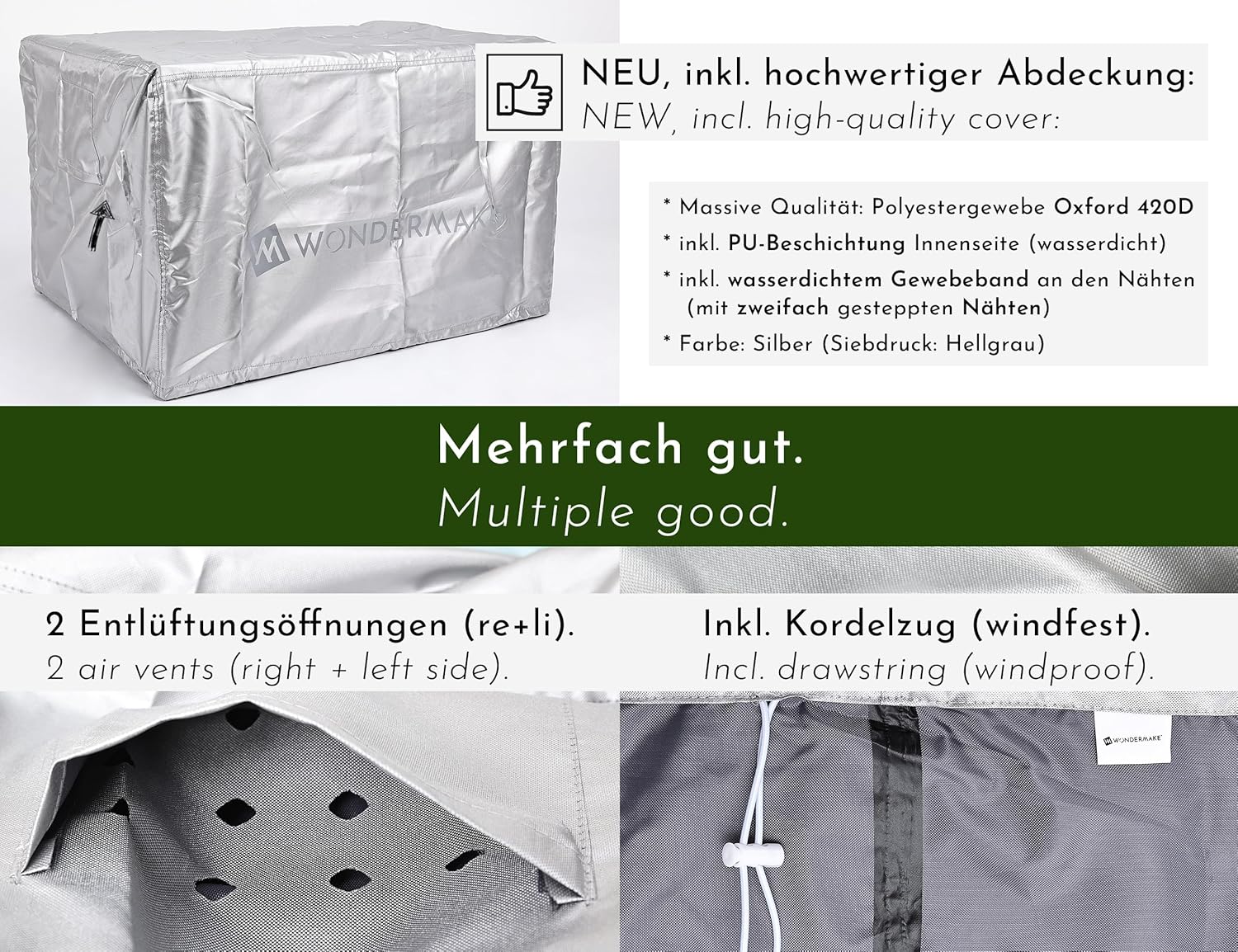 Design Kindersitzgruppe Outdoor Garten Holz mit Abdeckung, Kinder-Sitzgarnitur Indoor Picknick-Gruppe ab 3 Jahre, beige grau