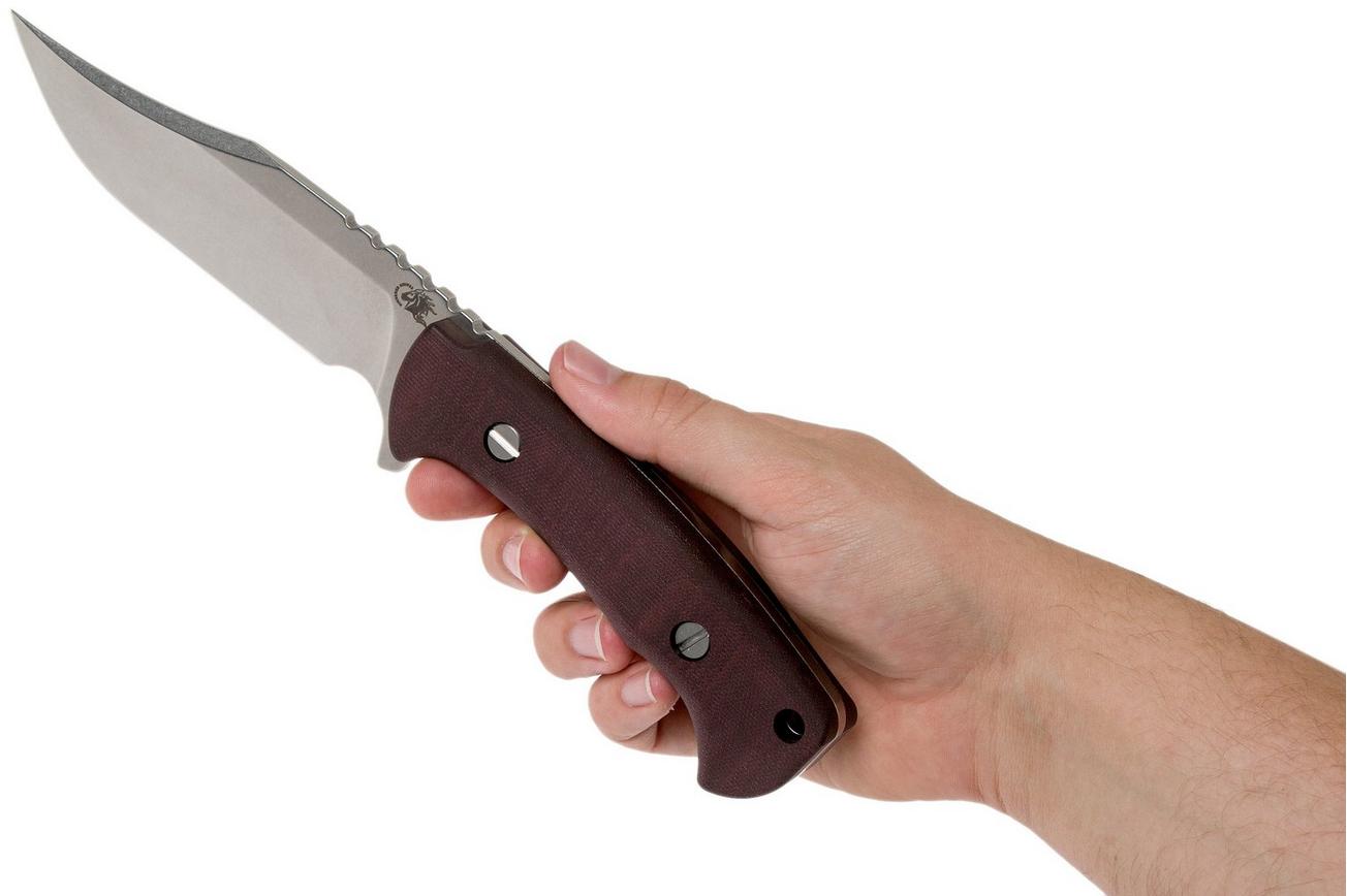 Rick Hinderer Ranch Bowie Burgundy Canvas Micarta, Stonewashed, bowie mes
