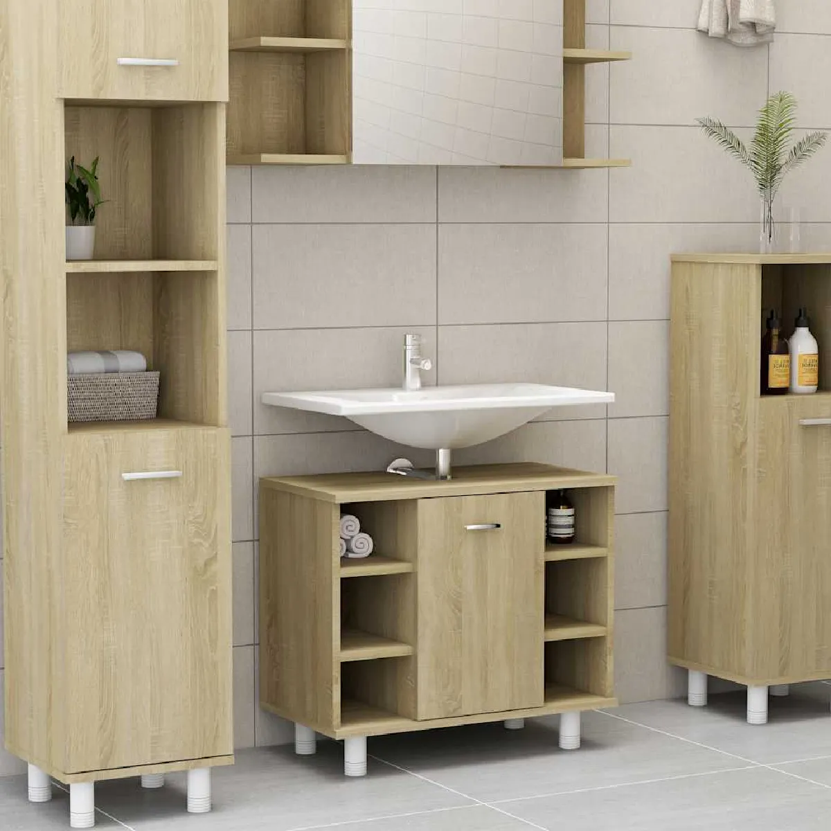 vidaXL Armoire salle de bain chêne sonoma bois ingénierie