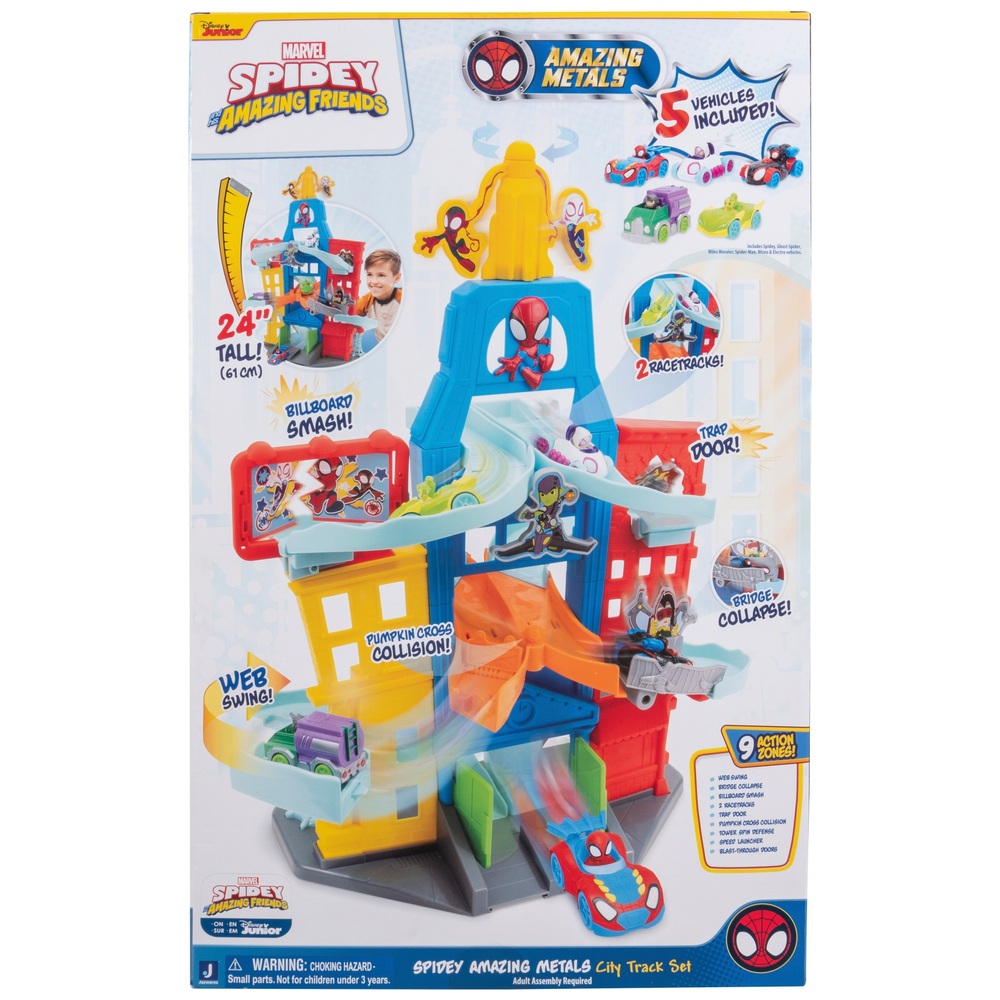 Marvel Spidey und Freunde Amazing Metals City Rennbahn-Spielset mit fünf Fahrzeugen
