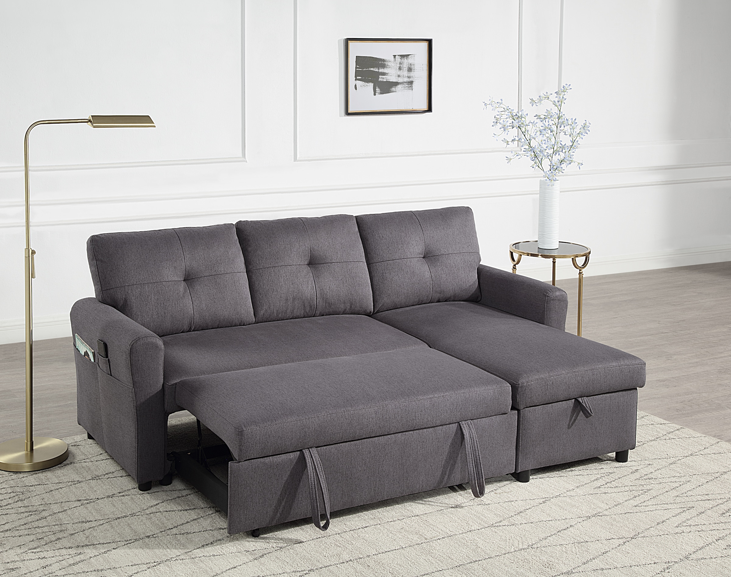 ATLANTIC home collection Schlafsofa »Gustavo L-Form, B: 199 cm« mit Bettfunktion, Bettkasten & seitlichen Taschen