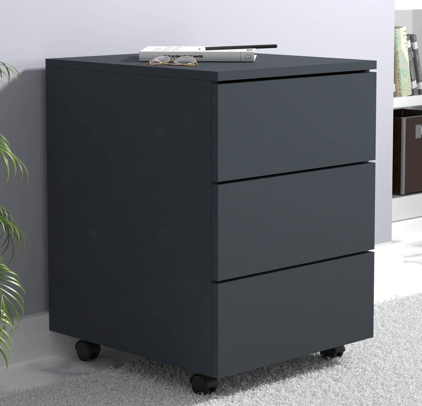 Rollcontainer DALOSA - anthrazit - 3 Schubladen - 39x45 cm