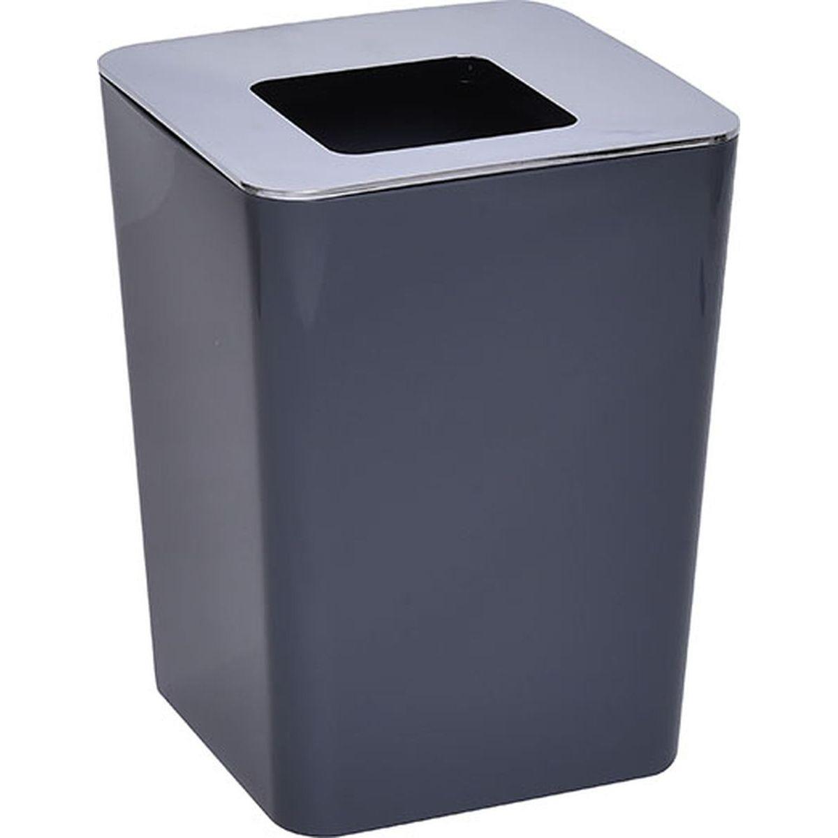 POUBELLE CARREE COUVERCLE CHROME GRIS